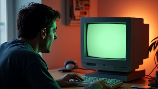 Image depicting a person working on a desktop computer in 2008 style.