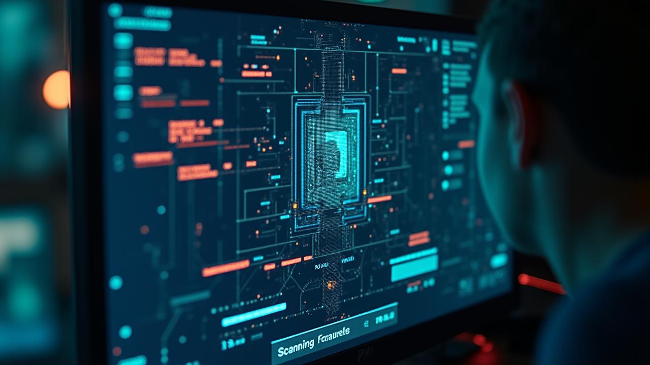 A computer screen displaying an interactive AI diagnostic simulation with animated data flow and anomaly detection.