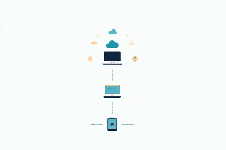 Illustration showing multiple devices connecting to a cloud and an external hard drive, symbolizing a comprehensive backup strategy