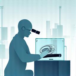 Illustration of a technician in a cleanroom suit working on an open hard drive platter