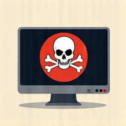 Icon of a computer screen with a skull and crossbones, representing a virus attack