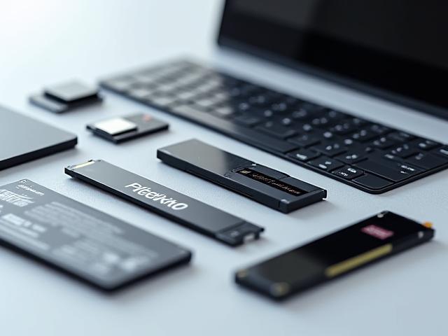 Close-up of various laptop repair components, showing circuit boards and small parts.