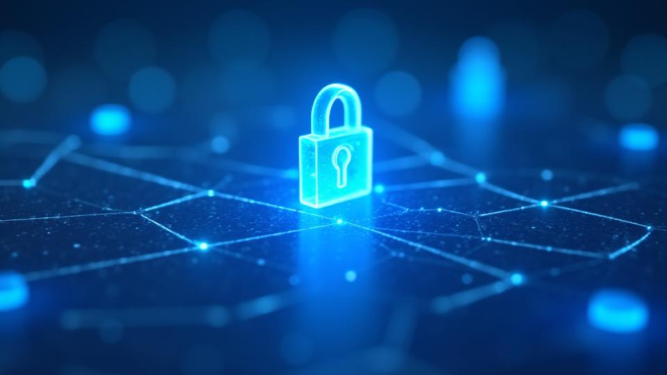 Abstract depiction of secure data flow and privacy symbols