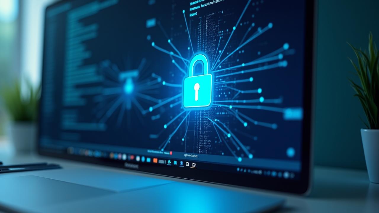 Secure remote desktop connection screen with padlock icon