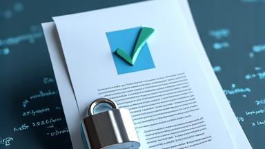 Document with checkmarks and a padlock, representing IT compliance and data security
